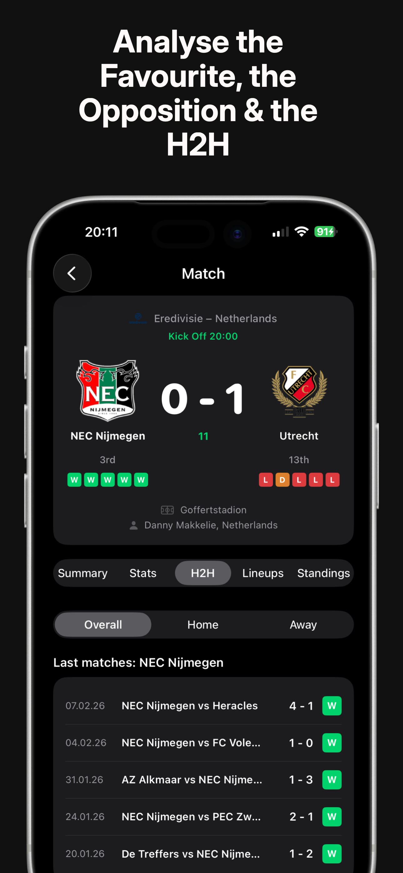 InPlayEdge app showing match statistics head-to-head analysis and form